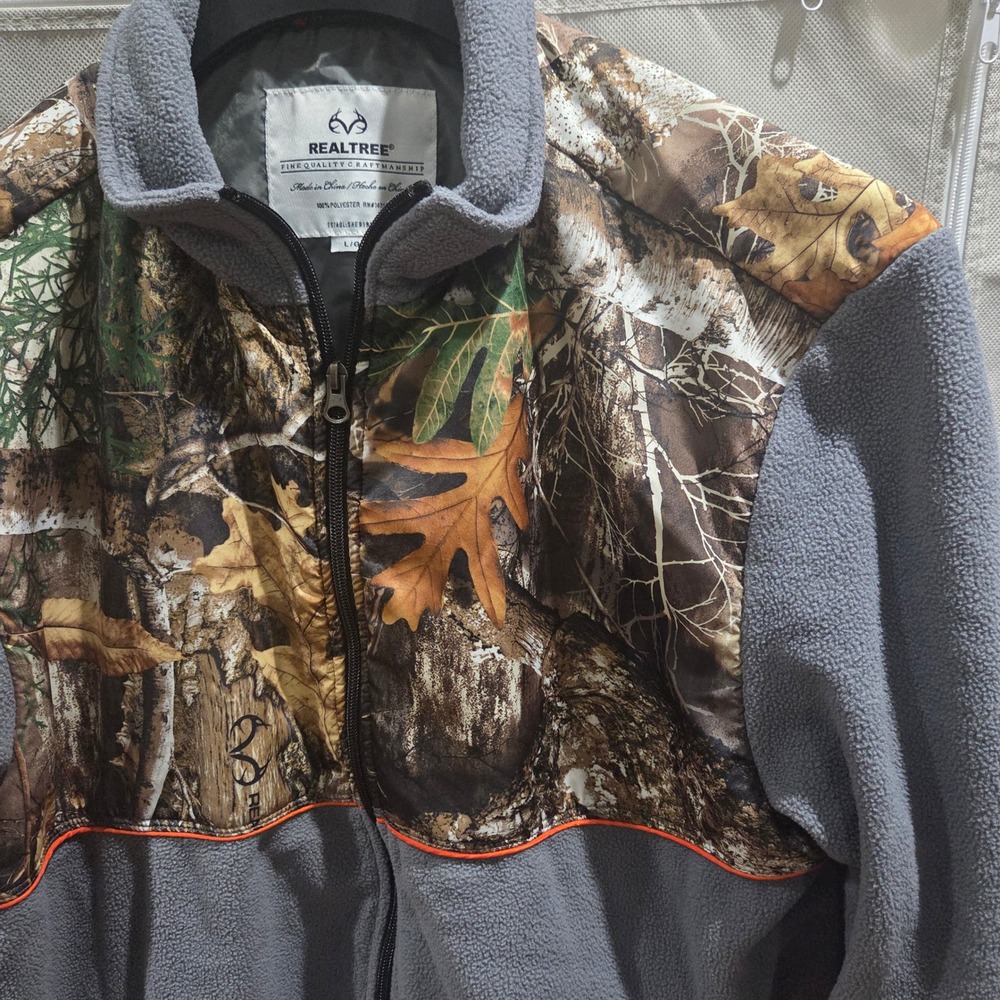 Realtree Mens Edge Camo Full Zip Fleece Jacket Grey Mock Neck Large L RN147453